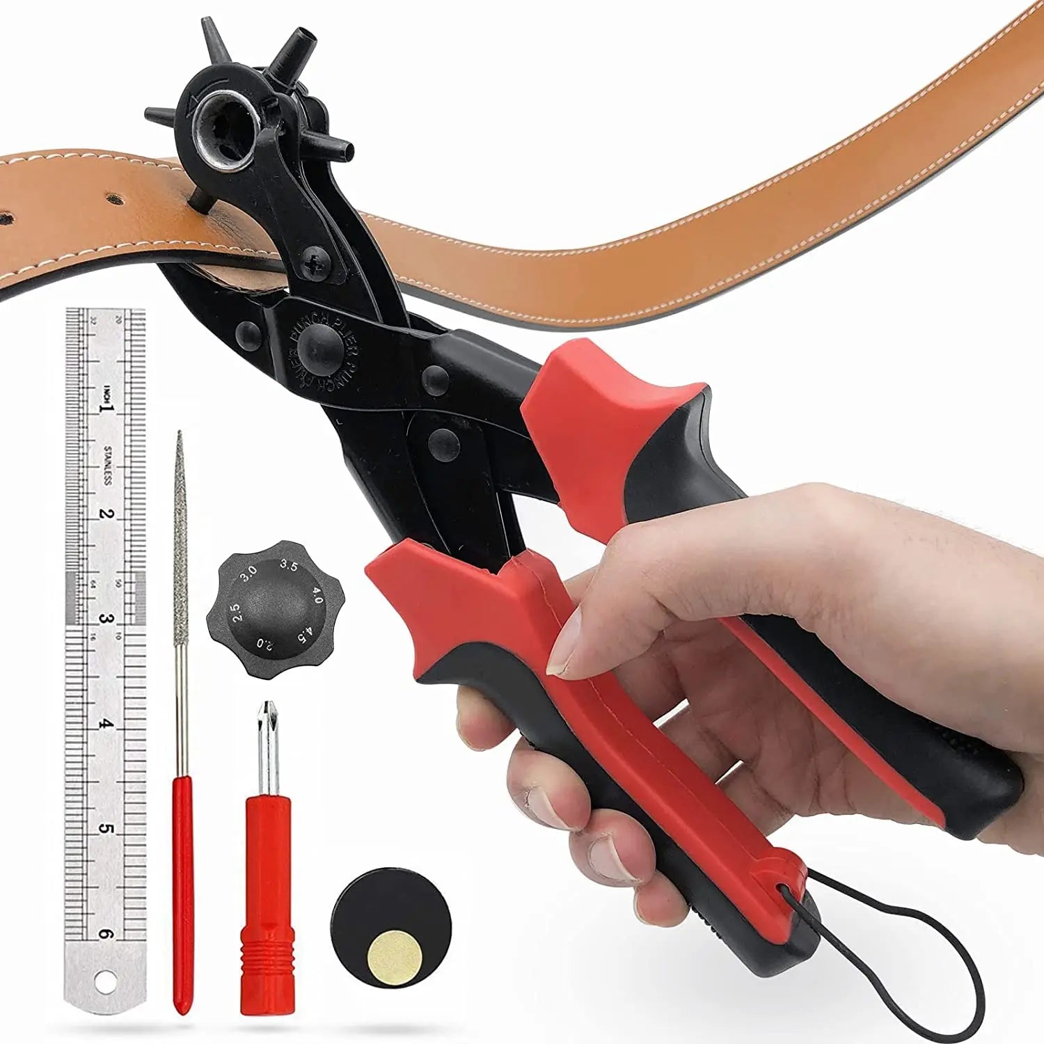 Multi-Function 6-Size Leather Hole Puncher Revolving Steel Punch Plier for DIY Customizable OEM Support