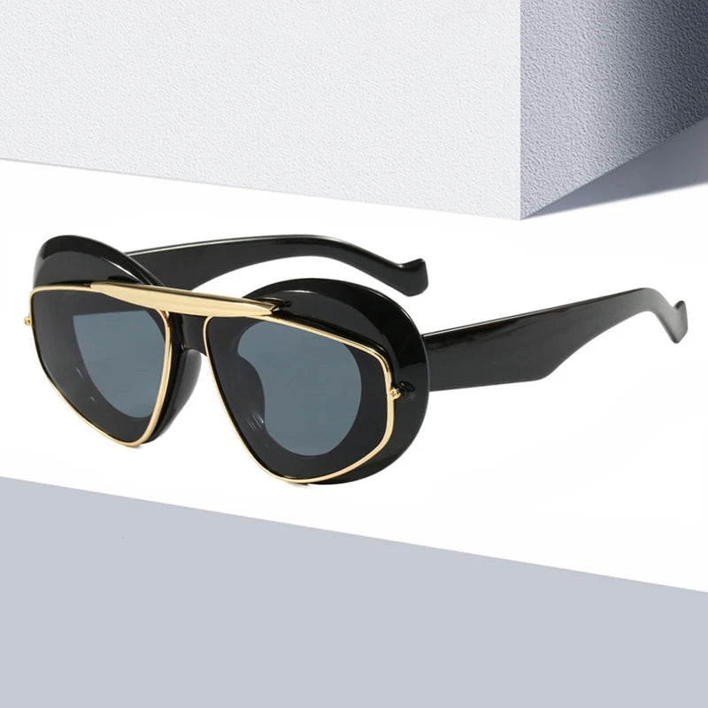 Fashion Oversized Cateye Sunglasses for Women and Men PC Frame for Summer Driving Personalized Sun Glasses Big Shades