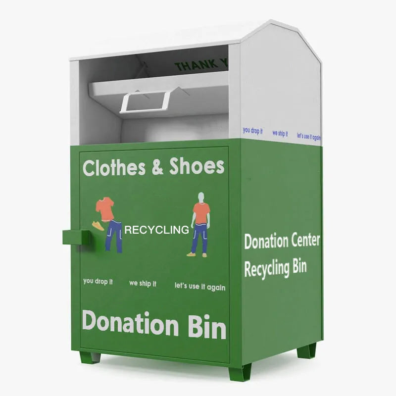 Outdoor Steel Used Shoes Clothes Donation Drop off Bin Charity Donation Box Metal Old Clothing Recycling Bins  Manufacturer