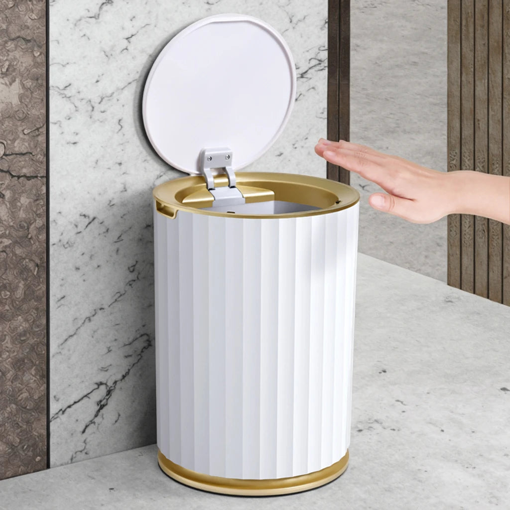 Iintelli 9L Hotel Waste Bin Touchless ROUND Plastic Automatic Smart Sensor Induction Trash Can for Bathroom
