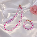 Fashion Vintage Luxury Pink Color Stone Bead Necklace and Bracelet Set Personality Jewelry Set for Women Daily Wear