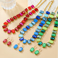 New Trend Colorful Square Crystal Rhinestone Drop Earring Necklace Set Wedding Jewelry Women Accessories Gift