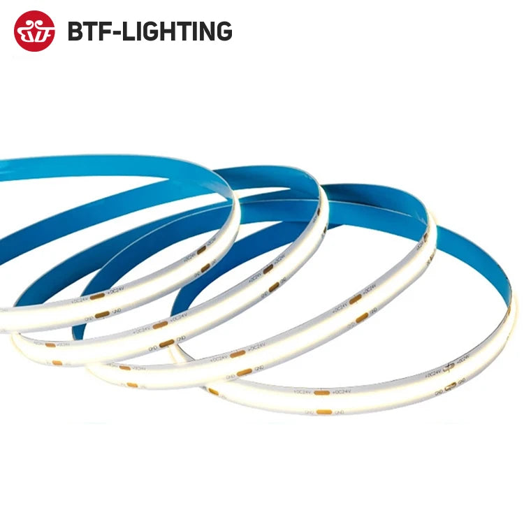 Non Waterproof IP30 New Technology 8Mm 12V 480Leds Led Strip Light 24V FCOB COB 3000K for Shelf Living Room Lighting
