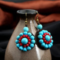 Hot Selling Bohemian Retro Wax Cotton Crystal Earrings Turquoise Flower Handmade for Women's Wedding Vacation Charm Gift Ideas