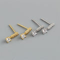 Women Fine Jewelry 925 Sterling Silver 18k Gold Plated Bar Diamond Zircon Stud Earrings