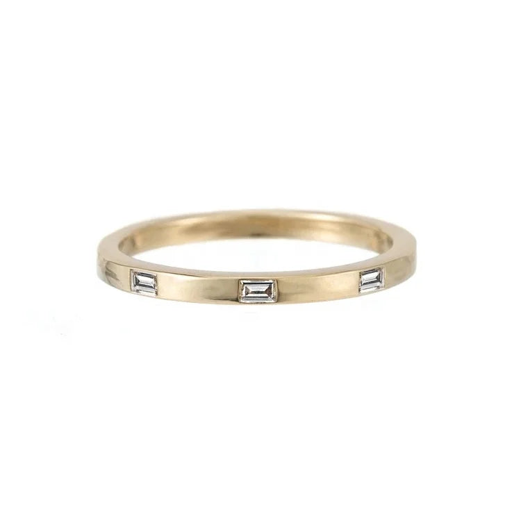 LOZRUNVE 925 Sterling Silver Simple 14k Gold 18k Gold Plated Vermeil Bezel Baguette Ring Stackable