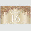 Classic Gold Happy Birthday Theme Digital Printing Waterproof Tearproof Photography Background Cloth for Party Banners