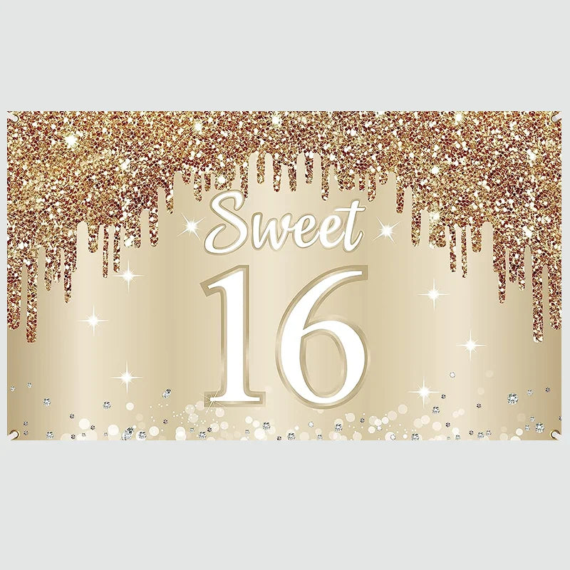 Classic Gold Happy Birthday Theme Digital Printing Waterproof Tearproof Photography Background Cloth for Party Banners