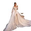 Mermaid Wedding Dresses Bodycon Wedding Dress Luxury Lace Strapless Long Sleeve Dismountable Long Train Wedding Dress