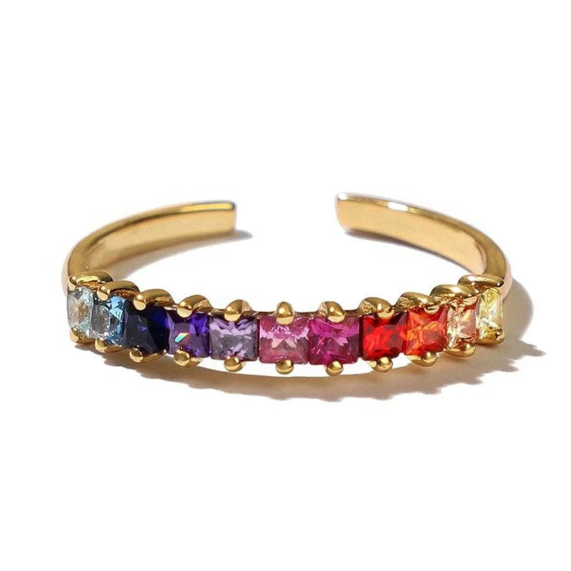 Milskye Bridal Jewelry Luxury Silver 925 18k Gold Plated rainbow square Cut Open Ring