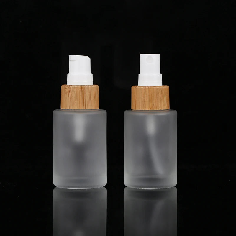 15ml 20nl 30ml 50ml 100ml 120ml  150ml Real Bamboo Cosmetic Bamboo Sprayer Pump and Cap Transparent Frosted Glass Bottle