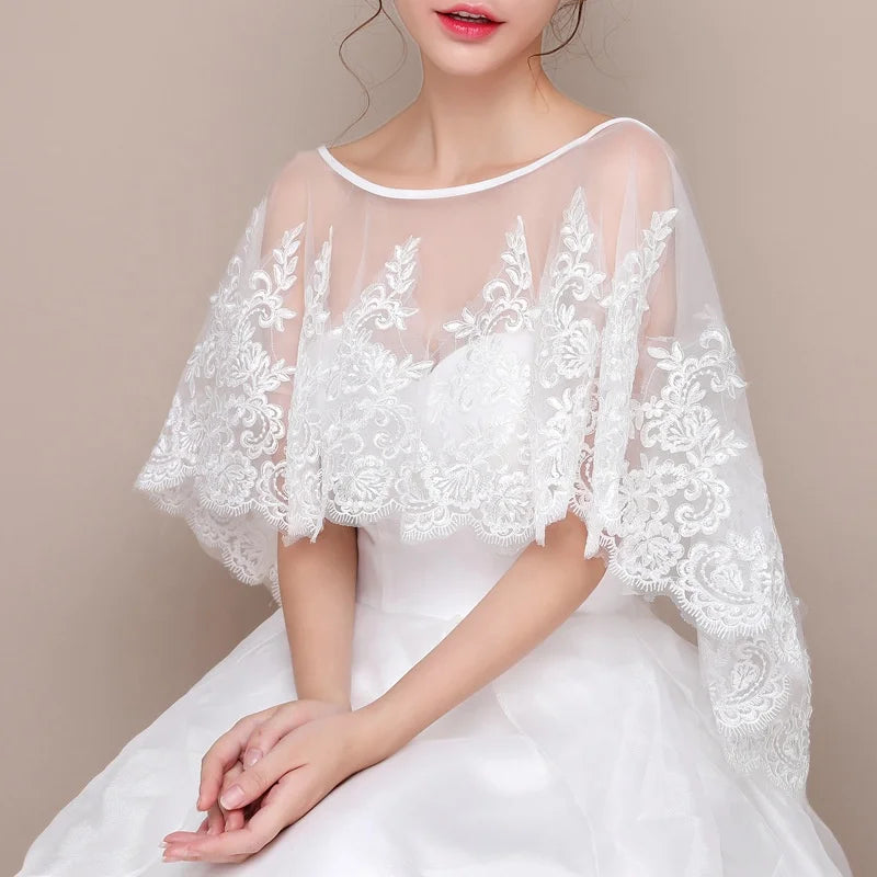 Genya Lace Wedding Wrap Shrug Shawls Stole Boleros Cape Capelet Bride Floral Lace Top Covers up Party