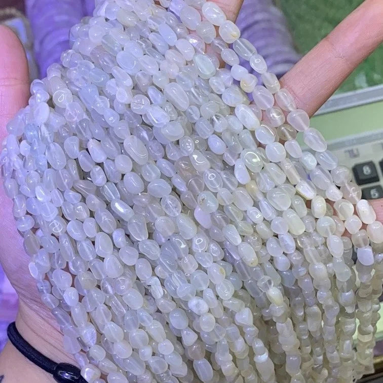 Natural White Moonstone Round Irregular Shape Gravel Pebble Gemstone 6-8mm Beads Healing Energy for Jewelry Making Strands Beads