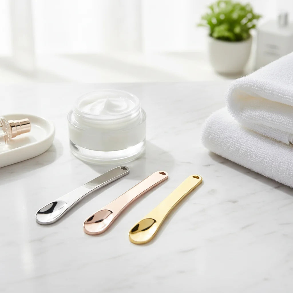 Hot Selling Gold Silver Rose Makeup Applicator Beauty Scoop Face Cream Mixing Spoon Metal Mini Cosmetic Spatulas MegaBDM