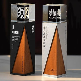 Customized Crystal Trophies Solid Wood Metal Crystal Souvenir Awards Trophy