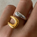 New Design Two-tones Ring 18K PVD Gold Plated Stainless Steel Two Tone Colorblock Cross Asymmetric Open Rings for Women