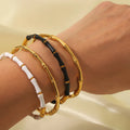 Fashion Tarnish Free Styles Stainless Steel Waterproof Fashion Jewelry White Black Colorful Bamboo Cuff Bracelets Bangles