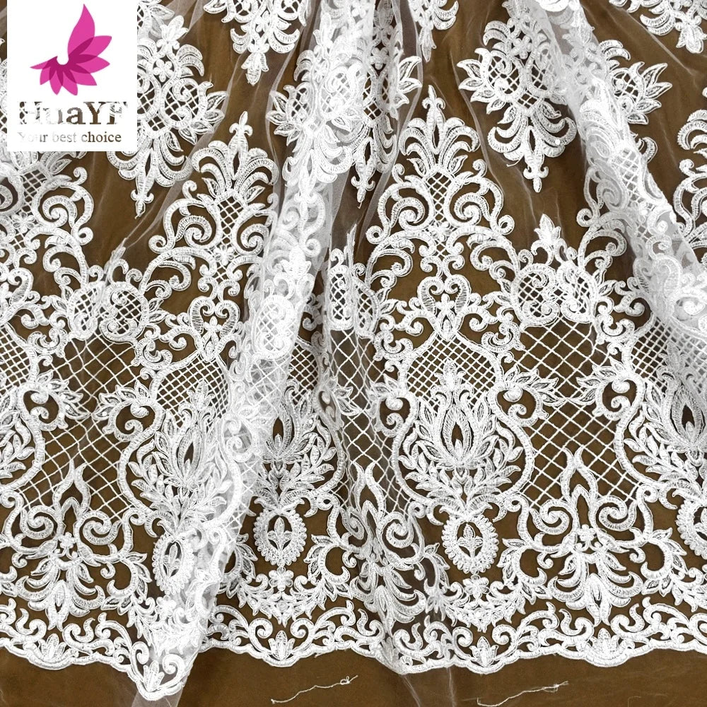 French Tulle Fabric With Sequins Pure White Bridal Lace for Wedding 2021 HY1399--1 MegaBDM