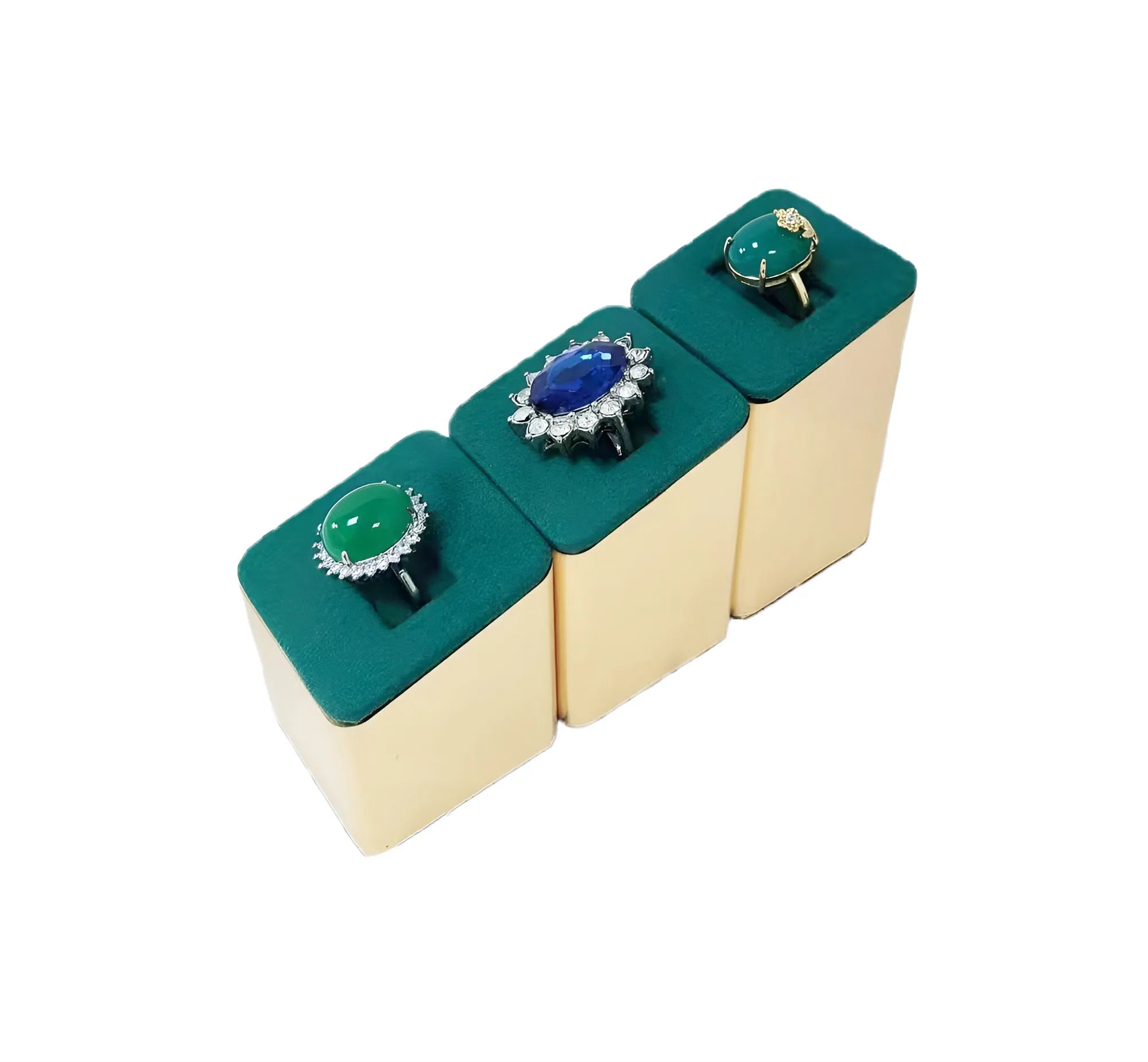 Classic elegant 3 heights rings display stands high end metal jewelry showcase rings display props