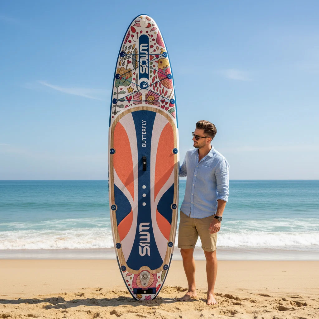 Dropshipping Inflatable sup Paddle Board 33'' Extra Wide Inflatable Stand up Paddle Boards Surfing Board with Hot Welding Seam