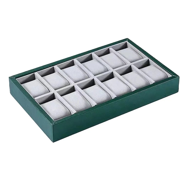 Fashion Green PU Leather 12 Slot Watch Display Tray Organizer with Cushions
