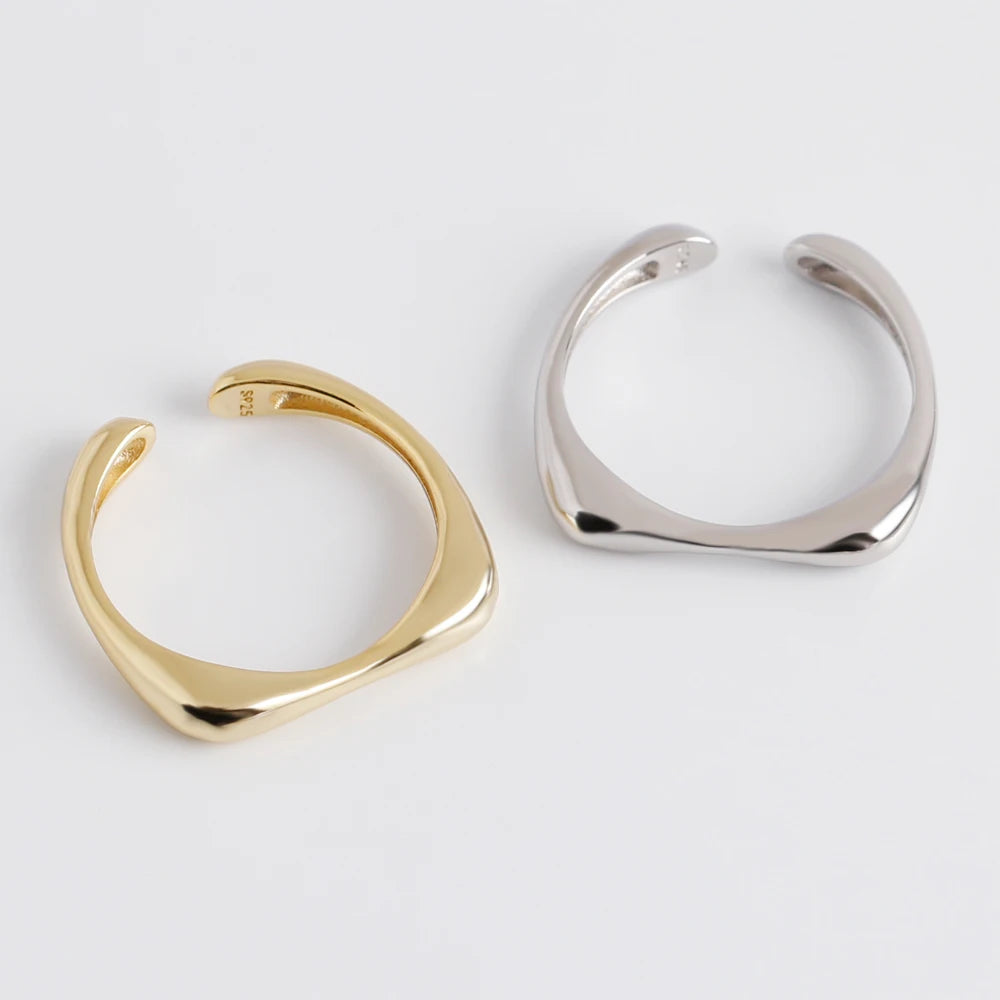 High Quality Fashion 925 Silver Plain Simple Geometry Rings Jewelry 18K Gold Plated Sterling Silver Rings for Women