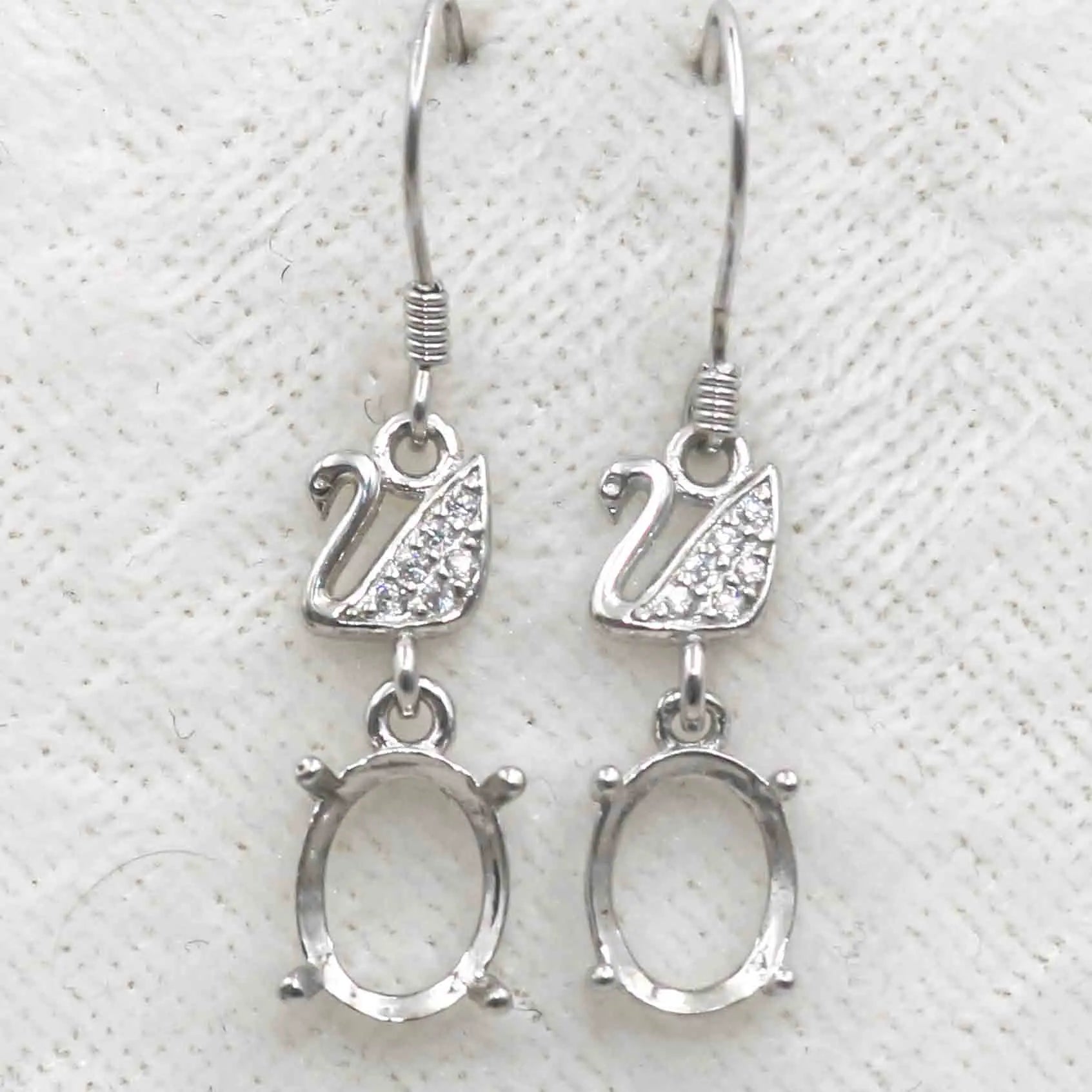 Sterling Silver 7*9mm Semi Mount Hoop Earrings Frame Empty Support Blank Setting S925 Base Without Center Stone for DIY Inlay