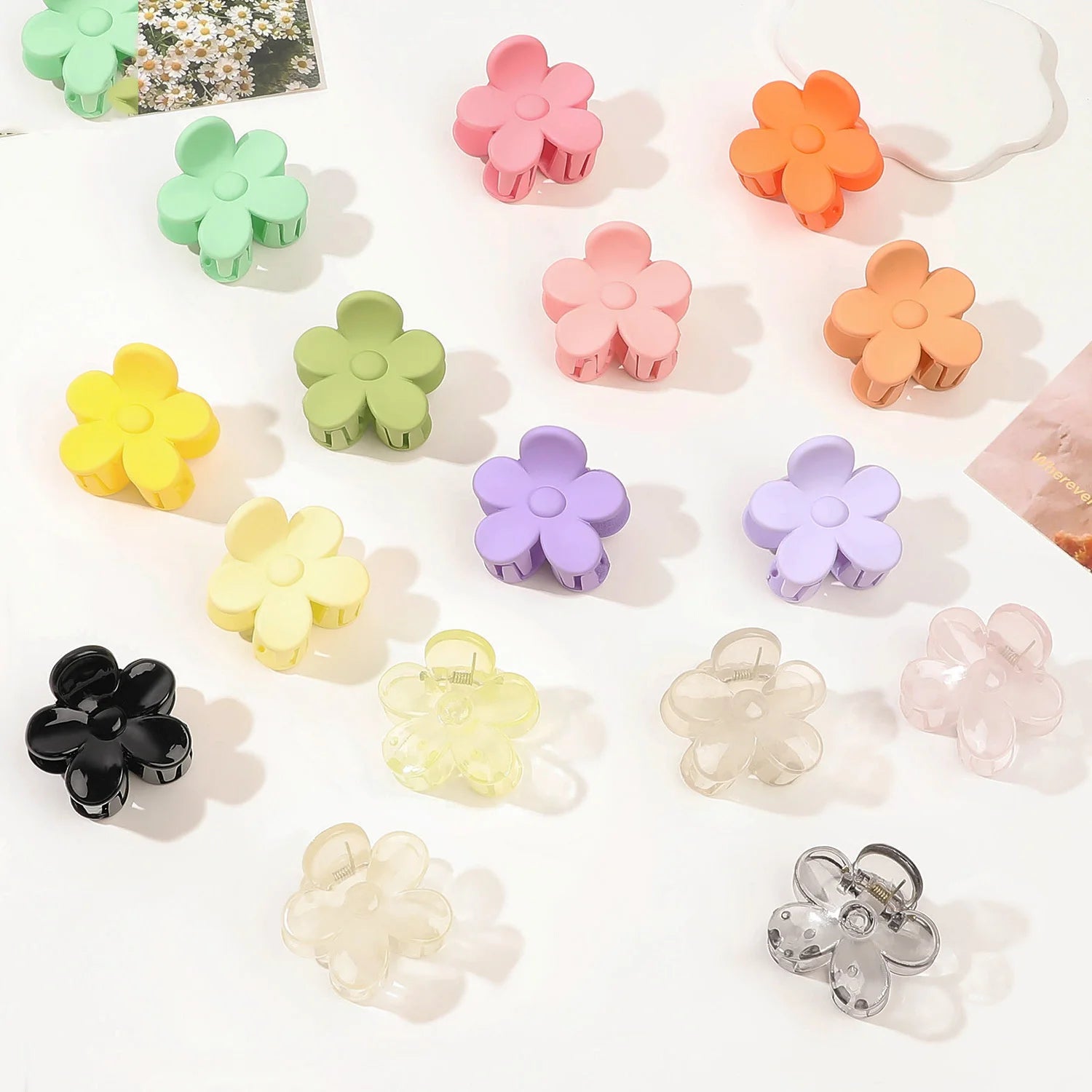 Cute 4cm Small Plastic Flower Matte Claw Hair Clips Colorful Gradient Jelly Clip Hairs for Women Girls