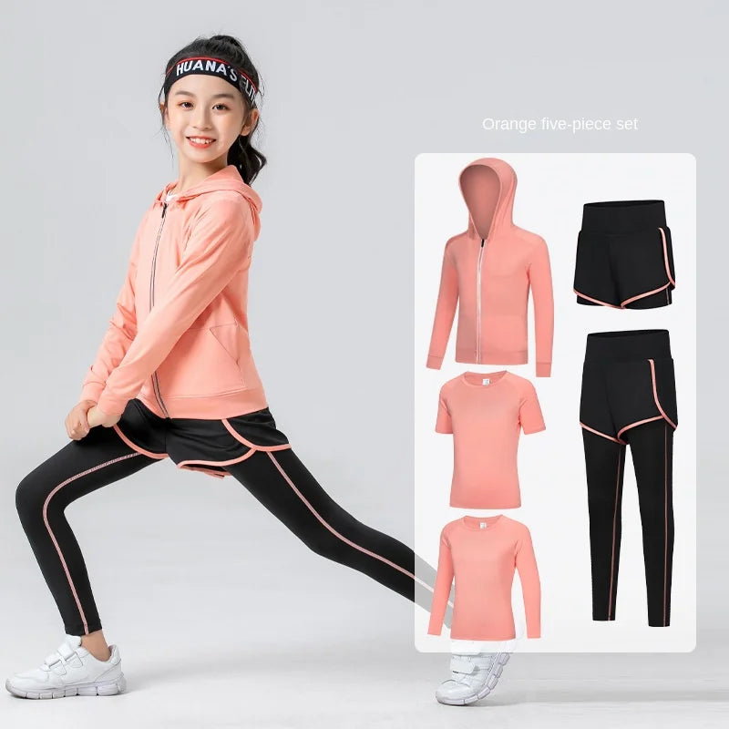 Girls Primary School Students' Summer Yoga Suit Quick-Drying Badminton Basketball Football Dance Training Fitness Clothes Set