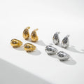 YF4123 Personalized Non Tarnish 18K Gold Plated Stainless Steel Hollow Water Drop Inlaid Zircon Freshwater Pearl Stud Earrings