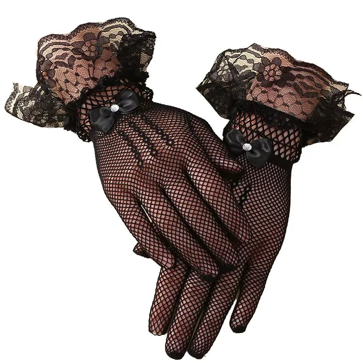 Wholesale Fashion Cosplay Costume Party Accessories Bowknot Punk Glove Lace Nightclub Bride Fishnet Gloves