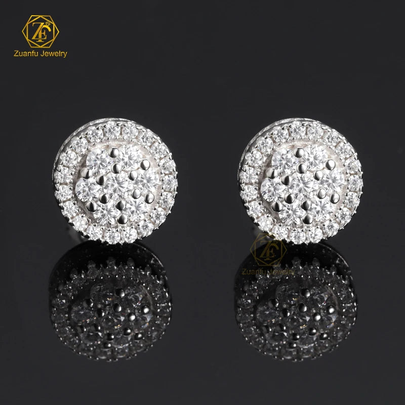 Hip Hop Jewelry 925 Sterling Silver Flower Cluster VVS Moissanite Diamond Custom Western Earrings Studs