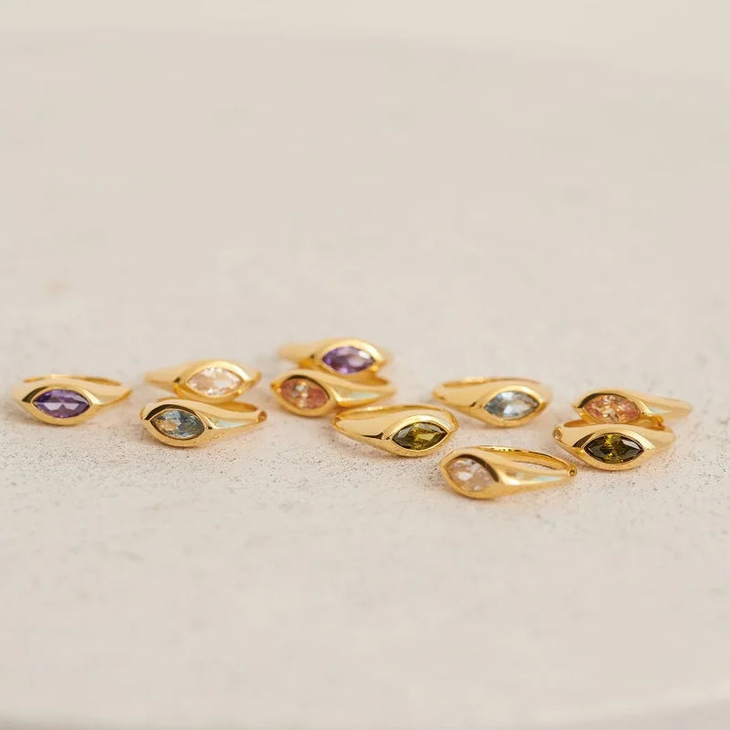 Commuter Jewelry Non Tarnish 18k Gold Plated Stainless Steel Zirconia Ring Multicolour Zircon Eyes Gemstone Rings for Women