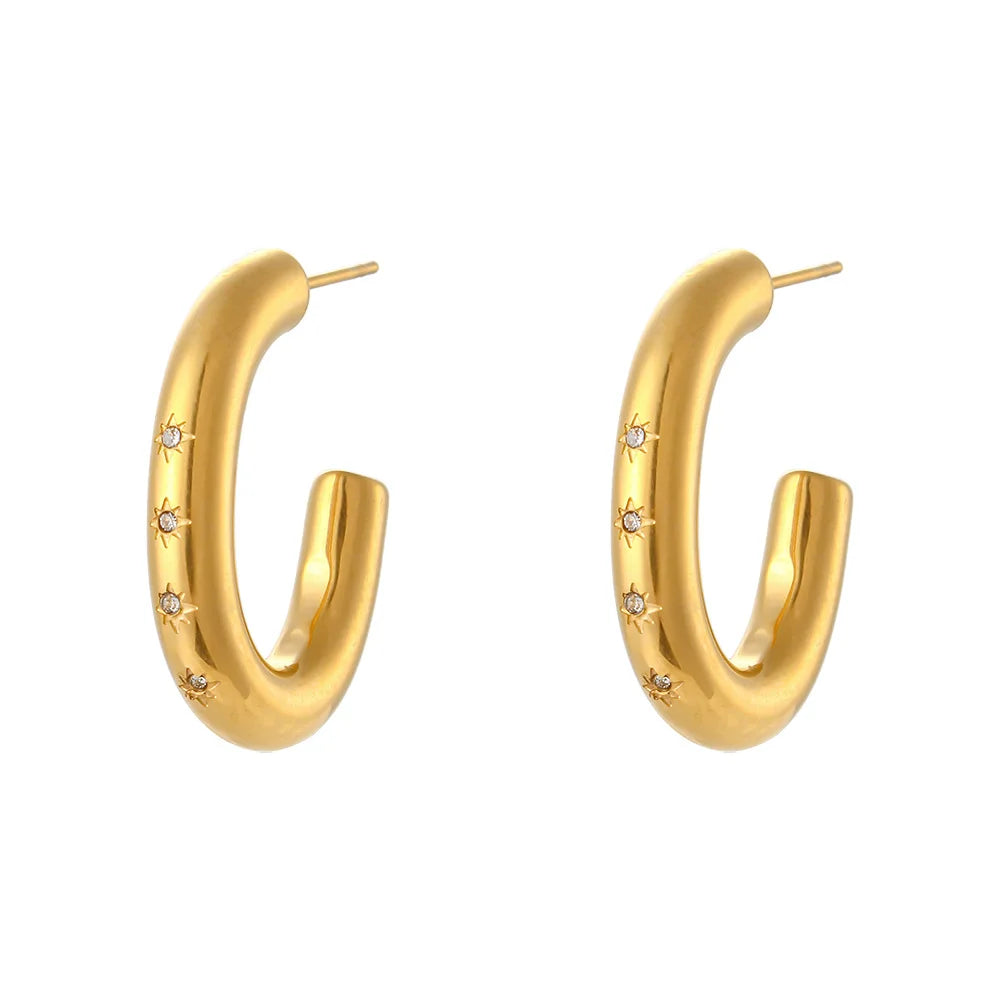 Surgical Stainless steel big gold hoops cubic zircon steel hoop earrings geometric female huggie hoops earring for sensitive ear