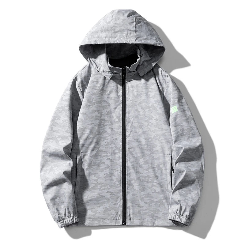 Aoyema Wholesale Camouflaged Detachable Hood Jacket Full Zipper Outdoor Sports Waterproof Windbreaker Jacket for Men