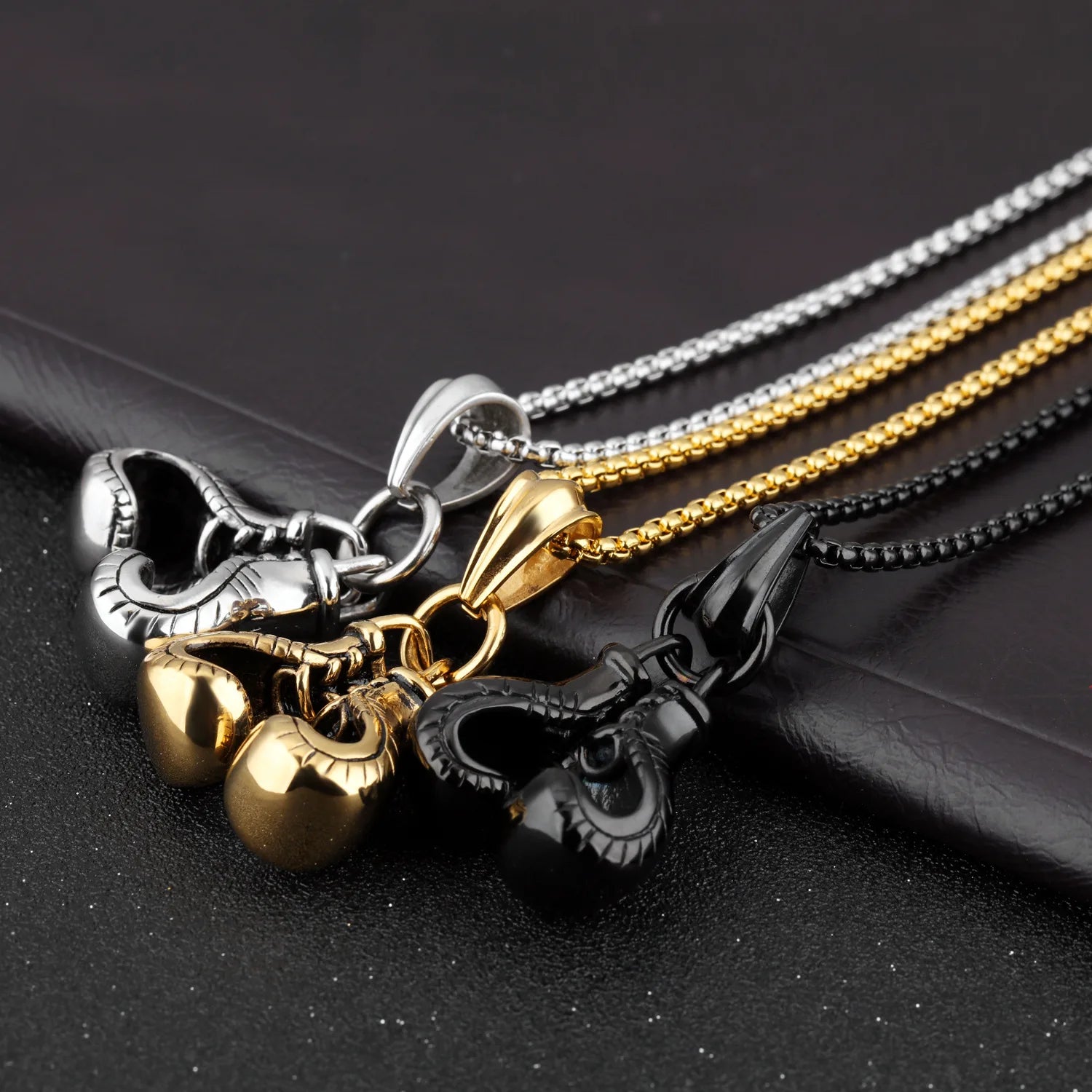 Fashion Boxing Sports Fitness Jewelry Antique Silver 18K Gold Black Plated Boxing Glove Pendant Gym Necklace