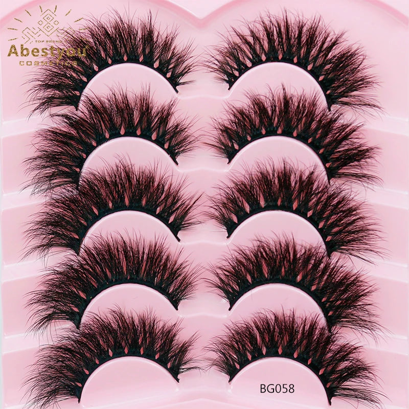 Abestyou 5 Pairs d Curl 20mm Faux Mink Pbt Fiber Anime Lashes Volume Full Strip Soft Natural Fluffy False Eyelash Extensions