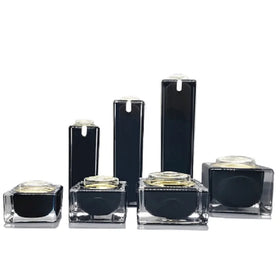 High Class Luxury Acrylic Black Square Cosmetic Packaging Lotion Pump Emulsion Bottle 30ml 50ML 100ML Cream Jar 10G 15g 30G 50G
