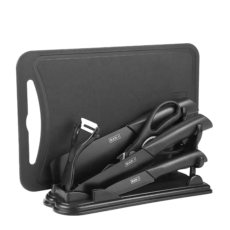 7-Piece Stainless Steel Kitchen Knives Set with Sheaths & Cutting Board