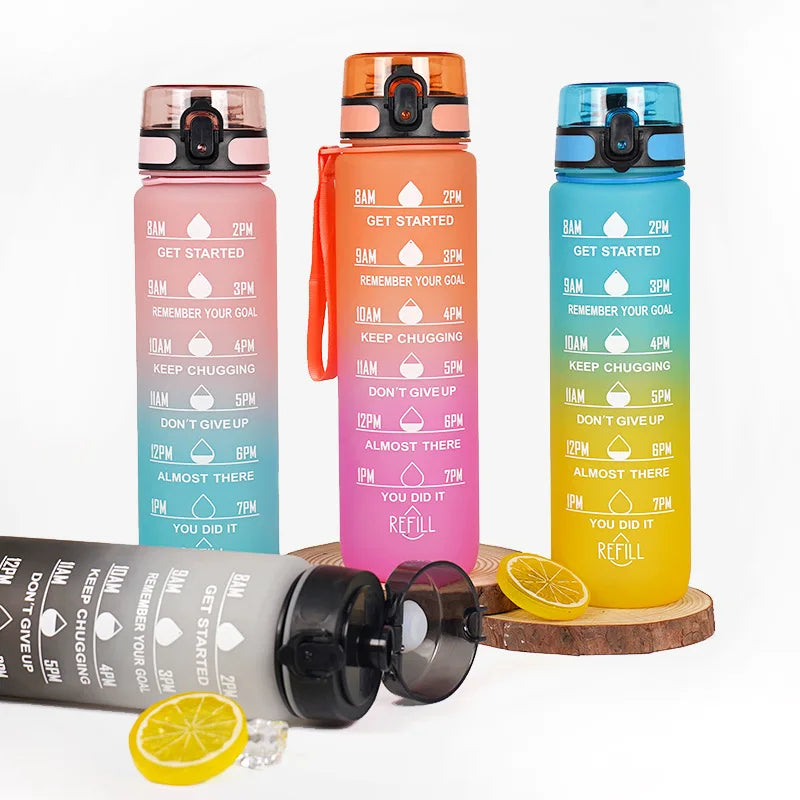 Wholesale 1L Thermal Sports Water Bottle 1000ml BPA-Free PC Plastic Drinking Cup with Time Marker for Fitness Gym Motivation