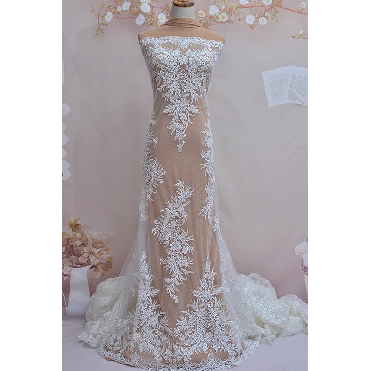 New High-end Luxury Sequin Embroidery Lace Cloth Fabric Wedding Dress DIY Accessories  for Bridal Dress