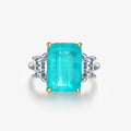 925 Sterling Silver Gemstone Ring for Women Hydrothermal Paraiba Green Synthetic Blue Rhodium Plated with Wedding Occasion