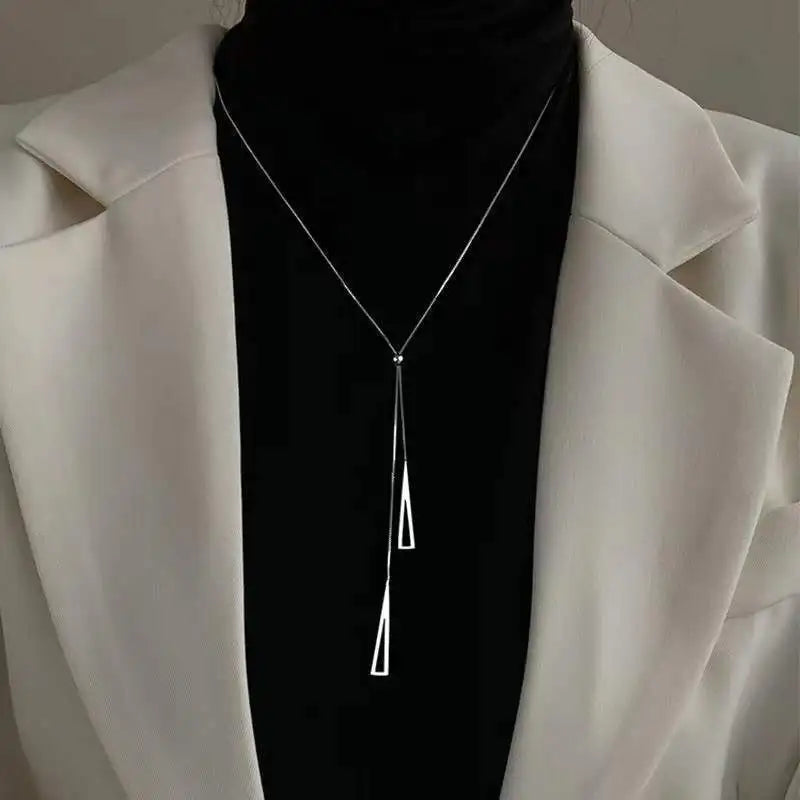 Hot Sale Necklace Jewelry Adjustable Pull-Out Geometric Triangle Pendant Long Tassel Sweater Chain Necklace