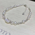 BEIZHIJIA Freshwater Pearl AAAA Baroque Shape Cat Silver 925 Sterling Silver Seashell Carved Cute Natural 5-6mm Beaded Bracelet