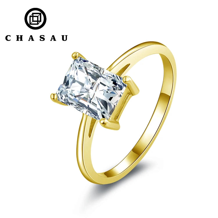 Trendy AU417 Simple Wedding Bands 10K Pure Gold 4 Claws 2ct 2.0ct Radiant Cut Moissanite Solitaire Ring for Women