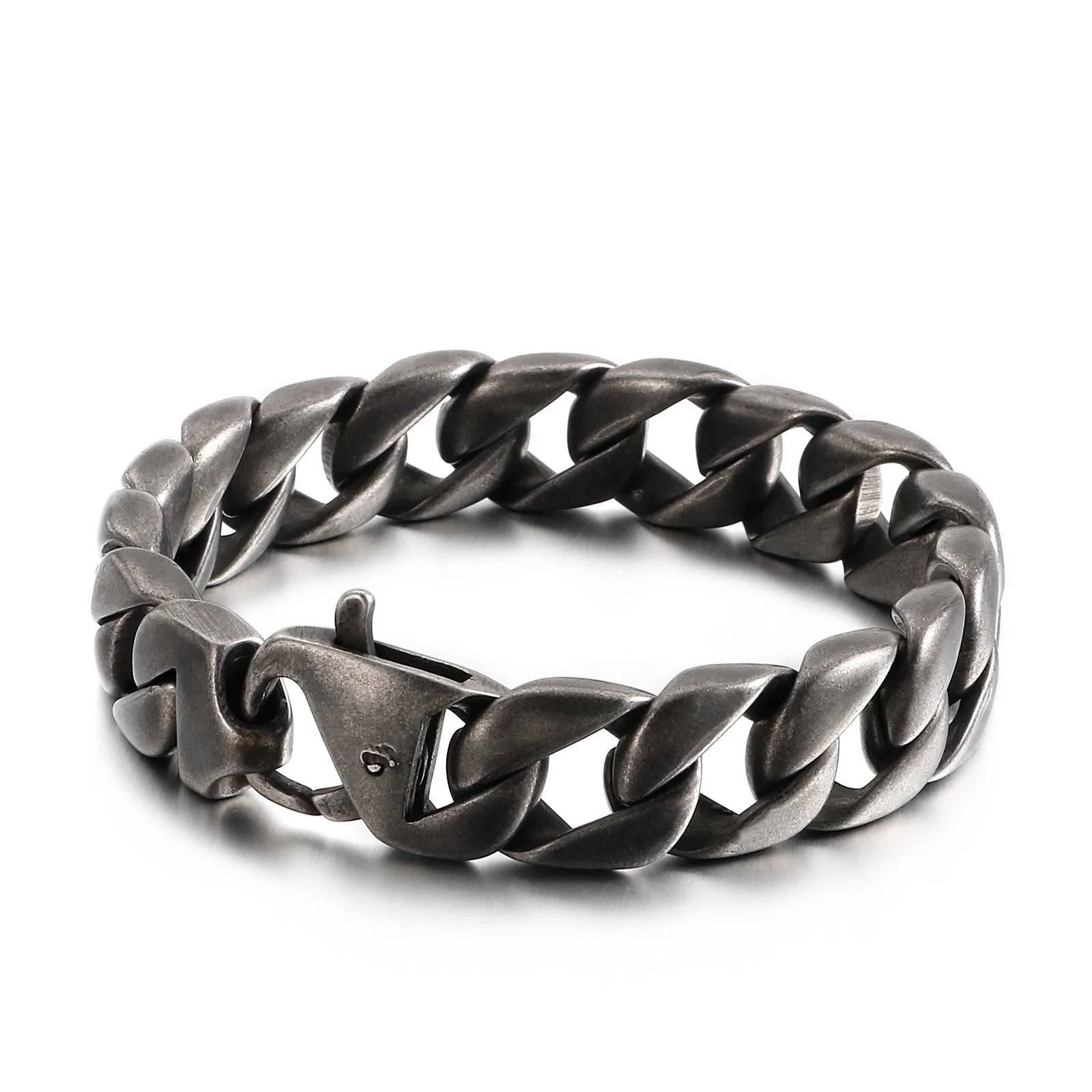 KALEN 22cm 316L Stainless Steel Brushed Cuban Link Chain Bracelets for Men