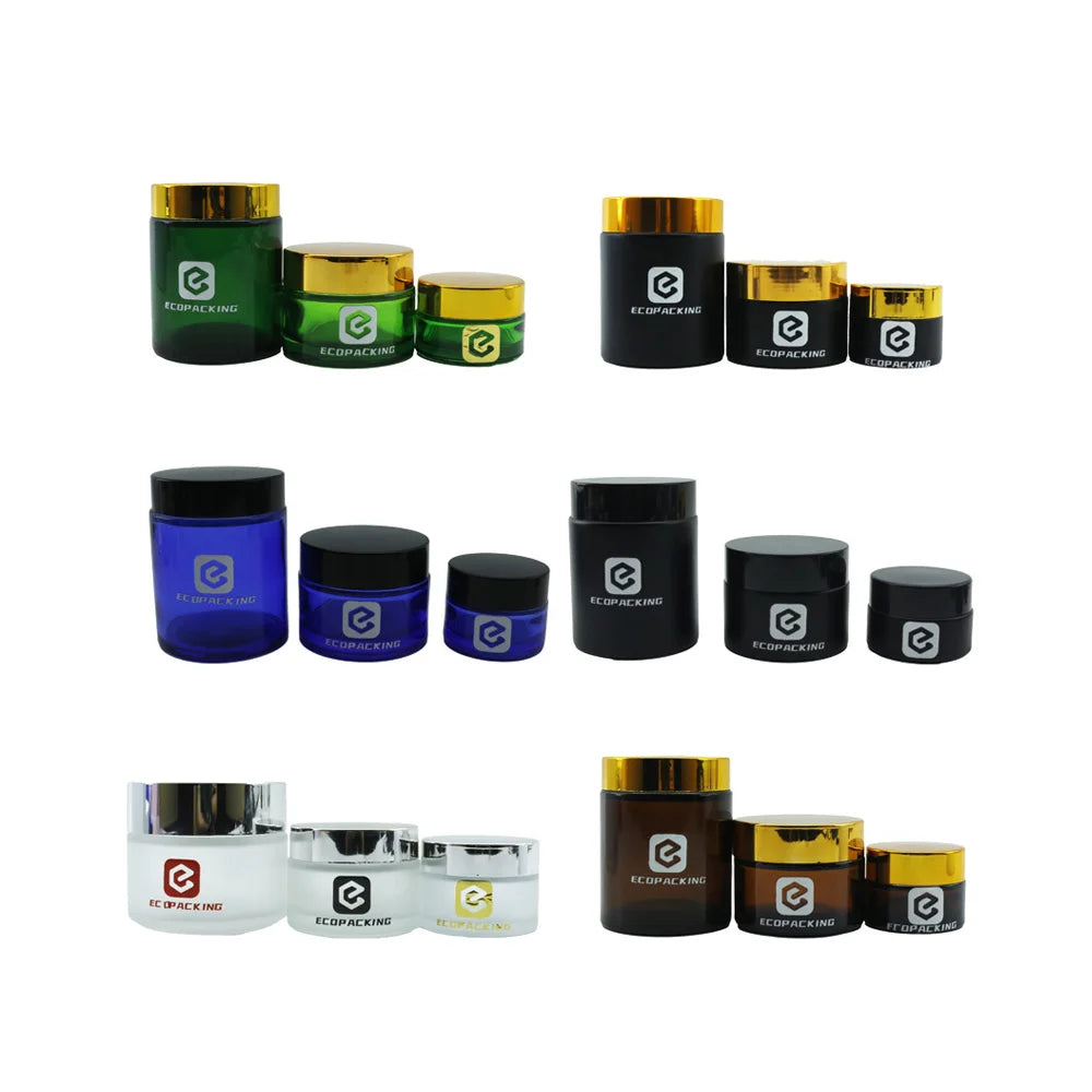 Wholesale Cosmetic 5g 10g 15g 20g 30g 50g 60g 100g clear Green Blue Black Amber Frosted Eye Face Body Cream Glass Jar with Lid