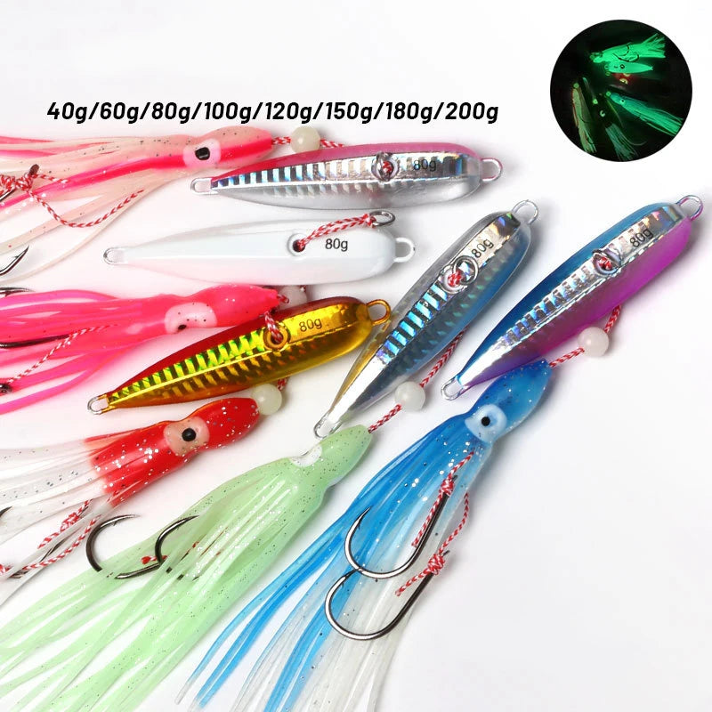 Iron Plate Lead Lure Glow-in-the-Dark Bionic Squid Double Hook Sea Fishing Lure Luya Slow Shake Iron Plate Lure
