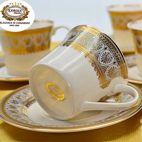 220cc European Luxury Bone China Porcelain New Popular Design Gold Decoration Tea and Coffee Set