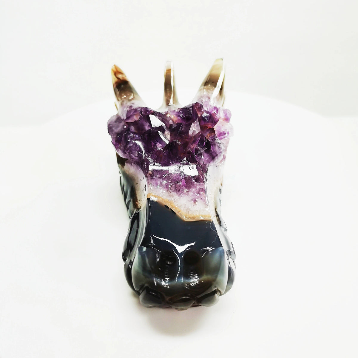 Hand Carved Real Amethyst Agate Druzy Geode Crystal Dragon Skull for Home Decoration MegaBDM